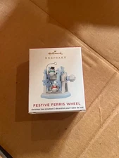 Hallmark Keepsake Ornament 2020 Miniature Mini Festive Ferris Wheel snowmen Blue