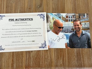 Vin Diesel and Paul Walker autographed 8x10 photo, signed, authentic, COA