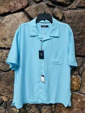 Cremieux Classics Mens Camp Shirt Sz L Azure Blue Cotton/Rayon NWT$79 S85WX590