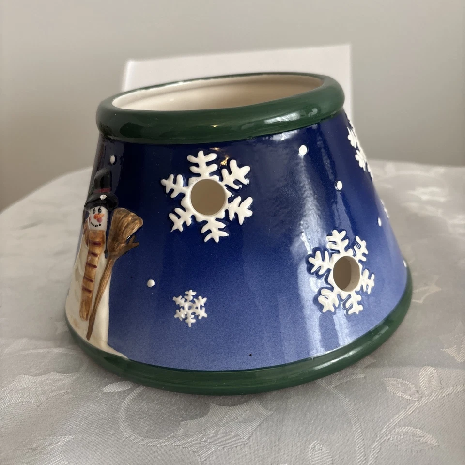 Muñeco de nieve/copos de nieve Yankee Candle Shade azul blanco Lg cerámica usado Foto 3 de 4