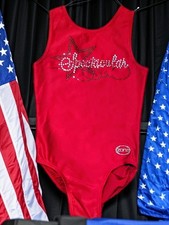 Girls Zone Spectacular Red Silver Sequin Gymnastics Dance Leotard YL L USA