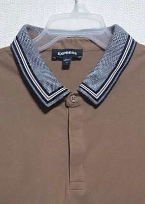 Men's XL Express Short Sleeve Retro Mod Contrasting Collar Hidden Button Polo 