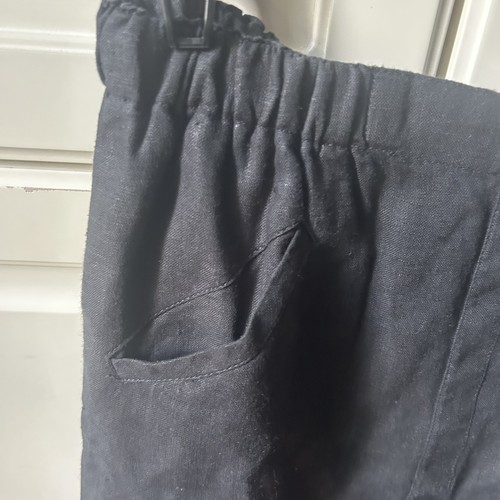 FLAX 100% Black Linen Skirt Maxi Lagenlook Pockets Front Slit Elastic Waist Sz L - Picture 5 of 10