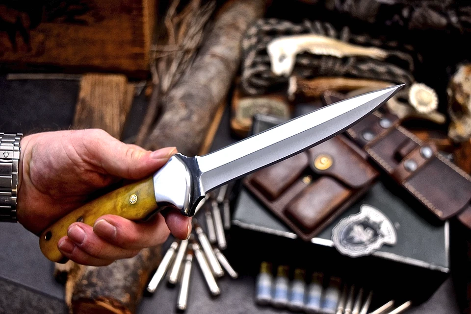 Faca de caça CFK feita à mão ATS 34 personalizada osso de camelo laranja palito punhal - Imagem 2 de 4