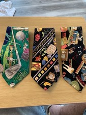 Vintage 1990's Nicole Miller Sports Graphic Print Neck Ties LOT of 3, 100 Silk