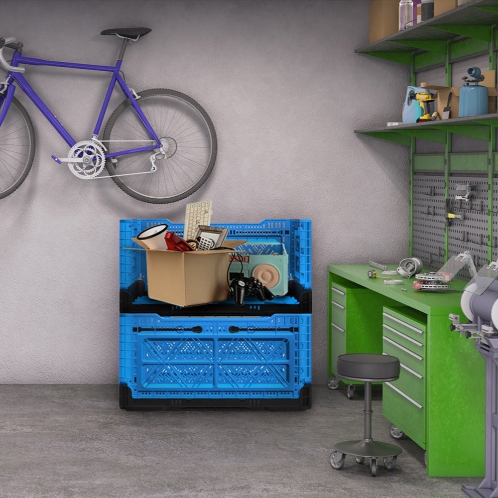 Heavy Duty Collapsible & Stackable Plastic Milk Crate - Snap Lock Foldable