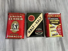 Vintage Half And Half Prince Albert Union Leader Tobacco Tin Advertising Pipe