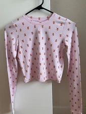 SKIMS Sleep Super Cropped Long Sleeve Cherry Blossom Gingerbread Print S NWT