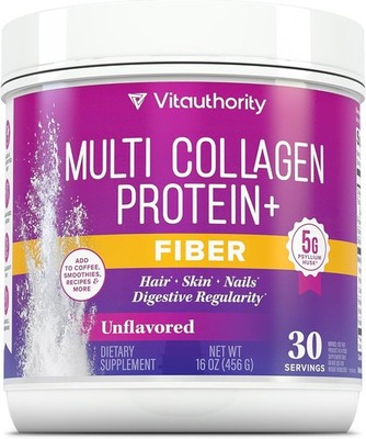 Vitauthority Multi Collagen Protein Powder + Fiber Supplement Collagen Types