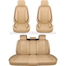 For Lincoln Luxury Leather Car 5 Seat Cover Full Set Front+Rear Protector Tan