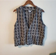 Chicos handmade cotton button down vest size M/L lightweight patterned