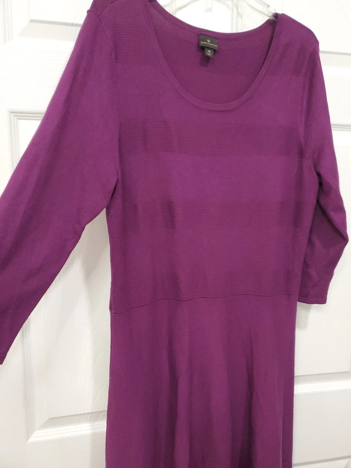 Vestido Worthington Púrpura Tejido XLarge Acampanado Manga Larga Elastizado Comodidad Foto 2 de 4