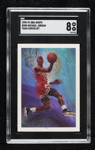1990-91 NBA Hoops Art Card Team Checklist Michael Jordan #358 SGC 8 HOF
