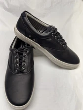 Sperry Plushstep Men’s NWOB Black Faux Leather Sneakers Lace Up Size 9.5