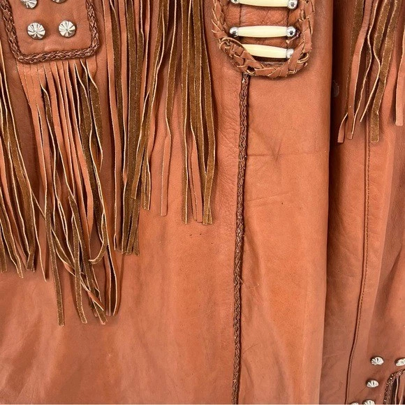 Chaqueta de Cuero Western World By Shaf Flecos Cuentas Vaquero Occidental L Foto 4 de 4