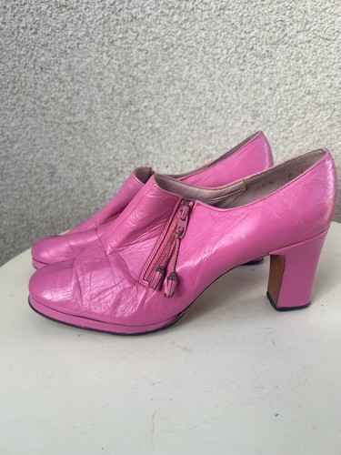 Vtg 90s Pink Leather Heel Shoes Side Zippers 6.5N Grand Hotel - Picture 3 of 11