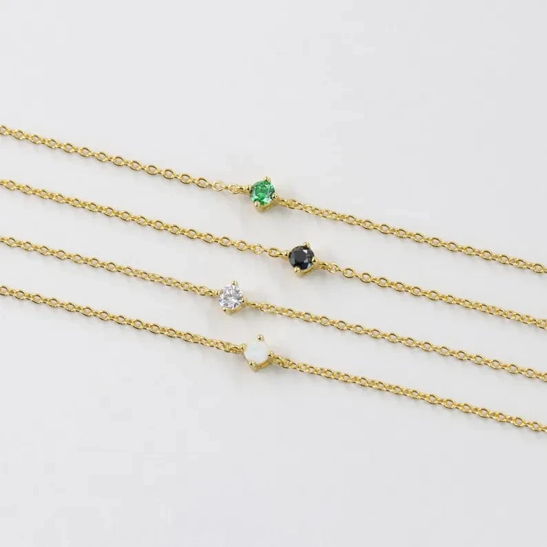 Pulsera de plata de ley 925, delicada pulsera, pulsera simple, joya de piedra de nacimiento Foto 3 de 4