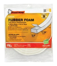 Frost King White Rubber Foam Weather Stripping Tape 10 L ft. x 7/16 W in. for Au