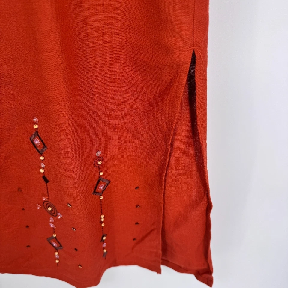 Maxi Falda Mujer Vintage Requisitos Mediana Naranja Lino Boho Western Cuentas Foto 4 de 4