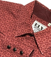 Ely Cattleman Red Western Cowboy Pearl Snap Button Shirt Mens M Geometric L/S