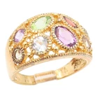 925 Sterling Silver Vintage Ring Gold Plated Multi Gemstone Band  Sz 10  RG35696