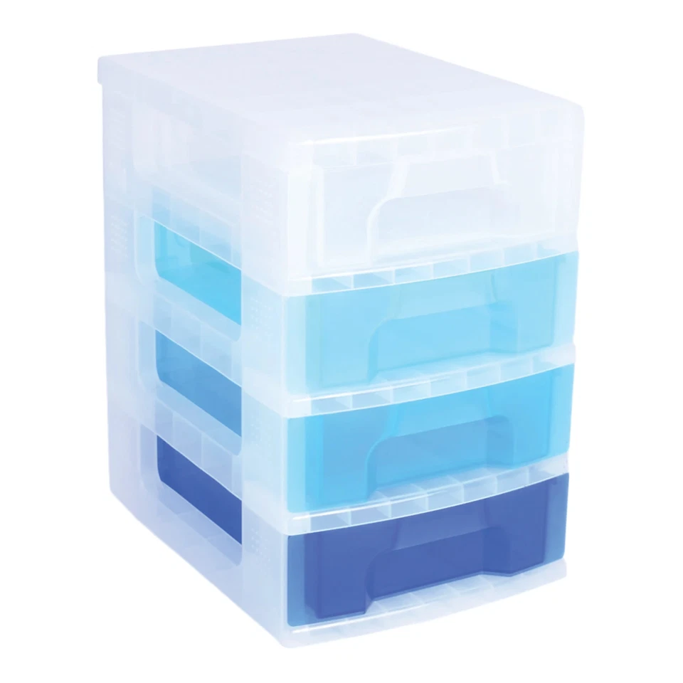 REALLY USEFUL BOXES Really Useful Box Tower Drawer, 4 Drawers, 18" x 15 3/4" x 12", Clear Blue