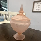 Anchor Hocking Mayfair Pink Frosted Depression Glass Candy Dish with Lid.