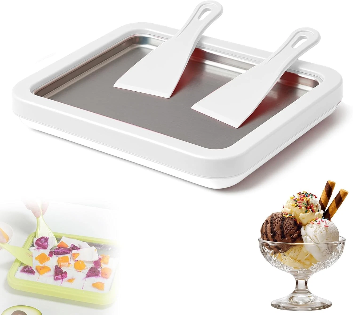 At-Home Rolled Ice Cream Maker Kit, Instant Freeze Plate with 2 Scrapers, DIY...