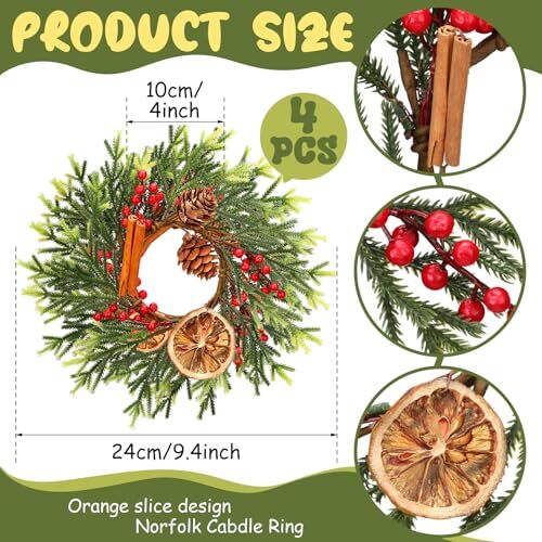 4-Pack Easter Candle Rings – Mini Spring Egg & Berry Wreaths For Taper Candles, Easter Holiday Home Decor (Set A)