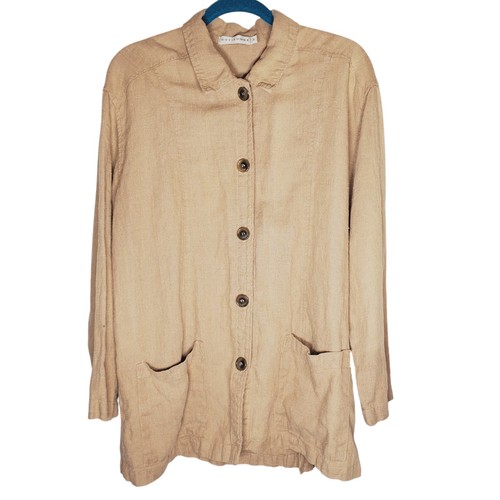 Cut Loose 100% Linen Chore Coat Jacket Womens Medium Tan Oversize Lagenlook - 第 1/8 張圖片