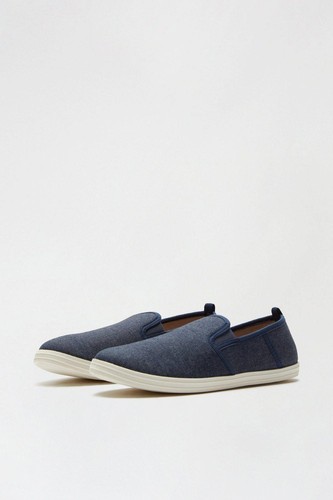 Burton Menswear Navy Ezelle Canvas Slip On Boat Shoe (Size 7,9) **NEW** - Picture 3 of 3