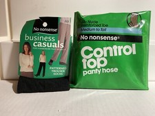2 No nonsense Pantyhose/ Patterned Trouser Socks Sz. Medium to Tall Nude/Black