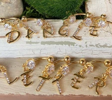 14kt Gold Plated Initial Dangle Belly Ring Naval Navel Letter Body Jewelry