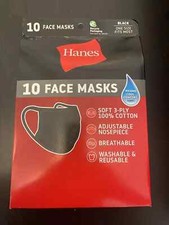 Hanes Face Masks, 10 pack, Black NEW IN SEALED PACK