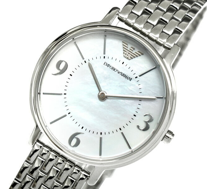 Emporio Armani Ladies Mother of Pearl Dial Silver Tone Bracelet