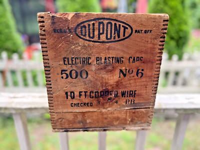 Vintage Dupont No.6 Electric Blasting Cap Wood Crate Dynamite Mining