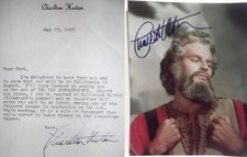 1955 SIGNED CHARLTON HESTON THE TEN COMMANDMENTS TLS+PHOTO Bible Movie Star vtg