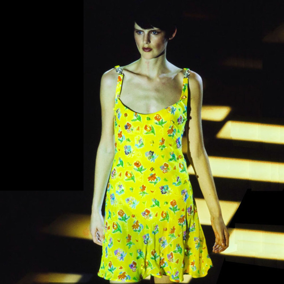 GIANNI VERSACE yellow beaded silk chiffon mini dress size 40 from