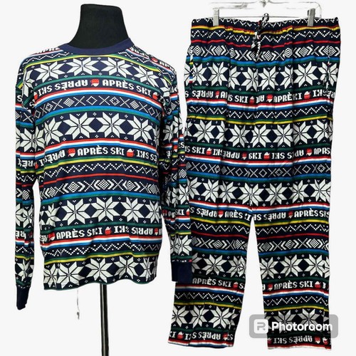 Hanna Andersson Pajama Set Mens XL Apres Ski Fair Isle Print Flannel Pants Navy