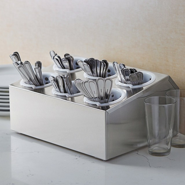 6 Hole Countertop Stainless Steel Silverware Cutlery Holder Organizer