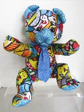 Romeo Britto POP ART Silk GARDEN PARTY BEAR, Man Teddy Bear, 12" in Bag 2002