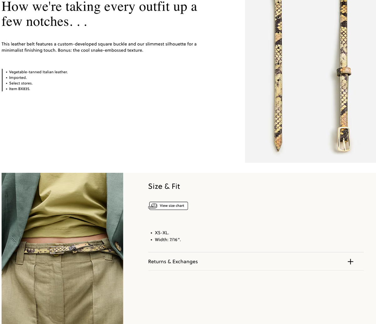 J. Crew Brown & Tan Snake Embossed Leather Belt Size M J. Crew Snakeskin Genuine Leather Belt Tan Brown Brass  main image 2