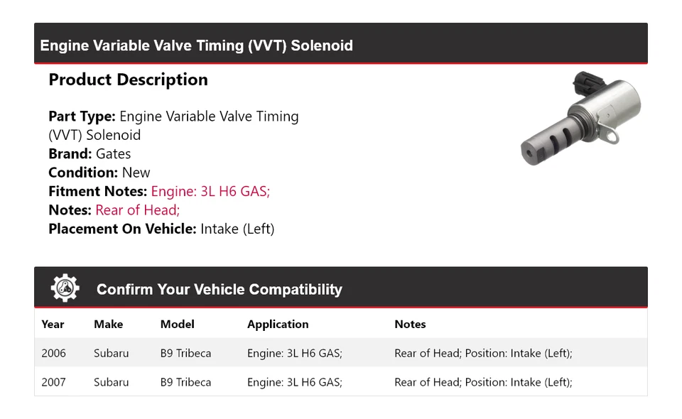Puertas solenoides VVT para Subaru B9 Tribeca 2006-2007 Foto 2 de 4