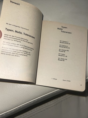 Type Dimensions Toleranzen Porsche 911 Carrera 911 Turbo Model 89-93 Orig German - Picture 3 of 5