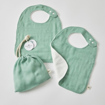 Forest Green Muslin Bib Set x 2 Jiggle & Giggle ~ Pilbeam