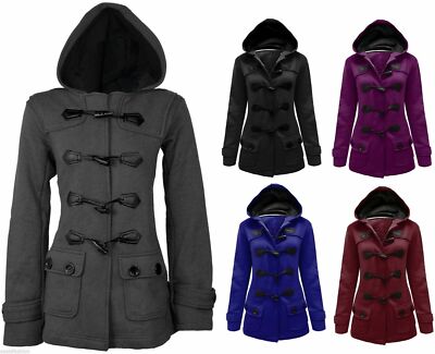 Damen Duffel Übergangsjacke Lang Mantel Jacke Hoodie Kapuze Fleece Sweatjacke