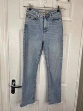 Primark Denim Co. Light Wash Straight Leg Jeans UK 8 High Waist Distressed
