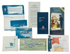 American Airlines 1950 1950s Postcard Map Menu Napkin & ephemera lot 707 Electra