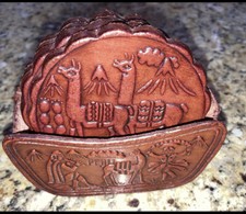Vintage Brown Leather like coaster, Set of 4, Peru