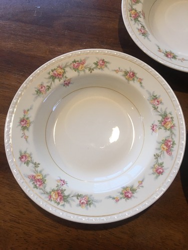 5 Homer Laughlin G3370 3-rimmed Soup Bowls 2-salad Plates VGC - Picture 3 of 10